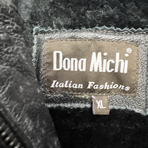 Vintage Dona Michi Black Leather Zip Up Jacket Xl - Picture 7 of 12